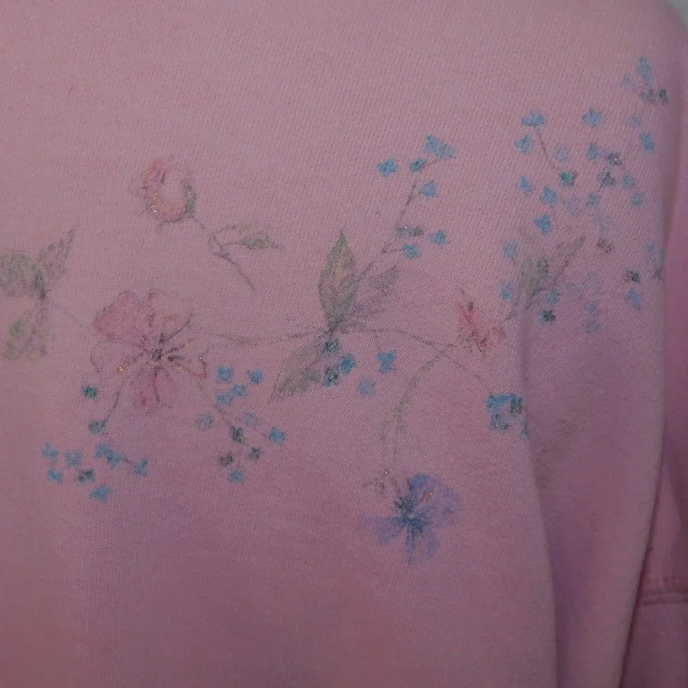 VTG 90s Northern Reflections Womens L Pink Floral Glitter detail Sweatshirt - Picture 13 of 13